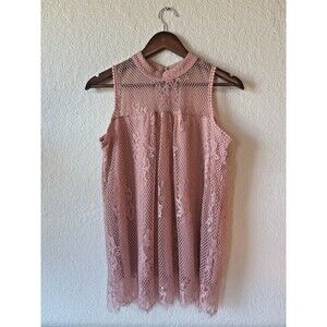 Eve & Maddie Sleeveless Mock Neck Lace Blouse Pink  Womens Medium
